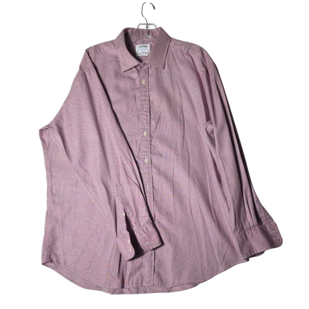 T.M. Lewin Men's Slim Fit Dress Shirt Size 18/36 Pink Gingham Cotton Long Sleeve